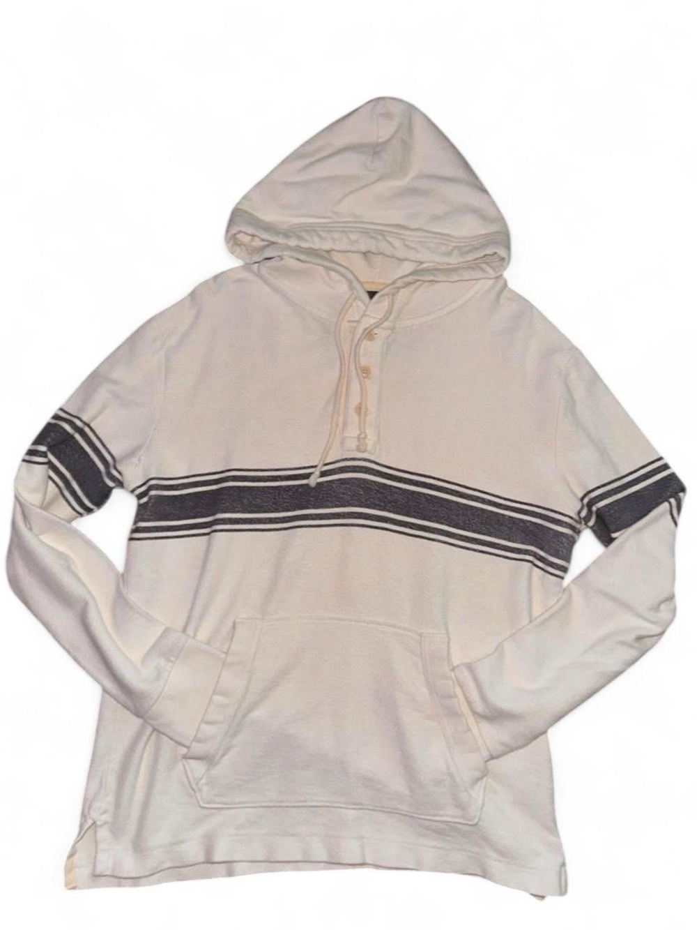 American Eagle Outfitters Cream Hooded Pullover with Navy Stripes